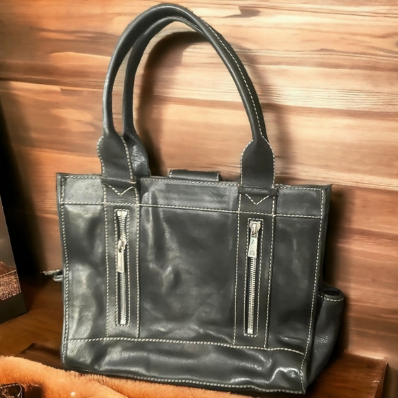 MICHAEL Michael Kors vintage black leather cream stitching tote bag purse handba - Picture 1 of 9